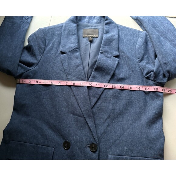 Banana Republic Linen Double Breasted Two Buttons Blazer Women Size 6 P Blue - Picture 7 of 11